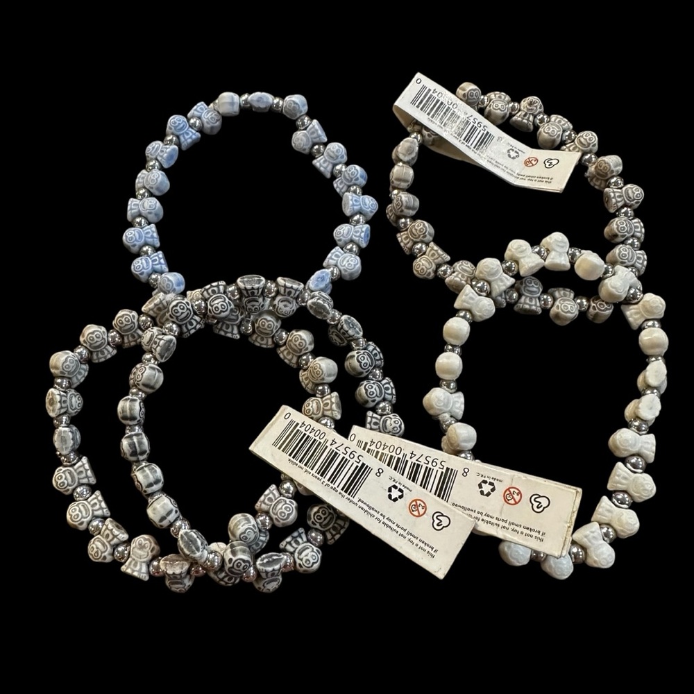 Trrtlz Monkey Charm Friendship Bracelet bundle of white, gray, dark gray,‎ blue